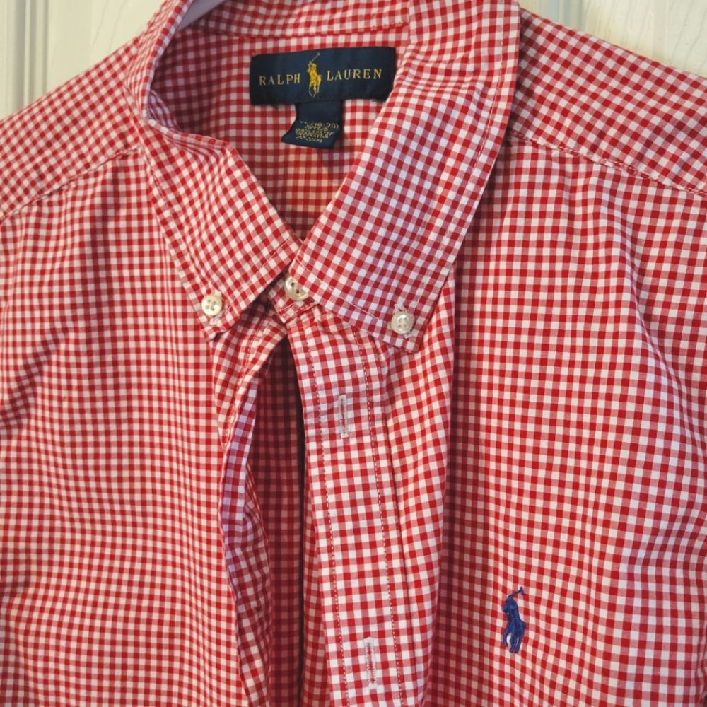 Ralph Lauren Youth XL Dress Shirt - Sz 18 - 20 Red And White Checked Shirt - Picture 4 of 4